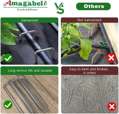 AMAGABELI GARDEN & HOME 100 Pack Galvanized Landscape Staples 12 Inch 11 Gauge Garden Staples Garden Stakes Plant Cover Stakes U-Shaped Landscape Stakes Landscape Pins for Weed Barrier Fabric