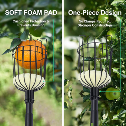 Fruit Picker Pole with Basket - 8.43FT(257CM) Adjustable Tree Gardening Supplies with Stainless Steel Handle Apple Picker Fruit Grabber Reach Tool for Mango Pear Orange Avocados Fruit Picking, Black