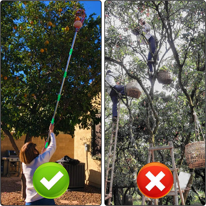 2 PCS Adjustable Fruit Picker Tool, 5.3 Feet Fruit Picker with Telescoping Basket & Pole, Ideal for Orange Picking, Cherry Picking & More