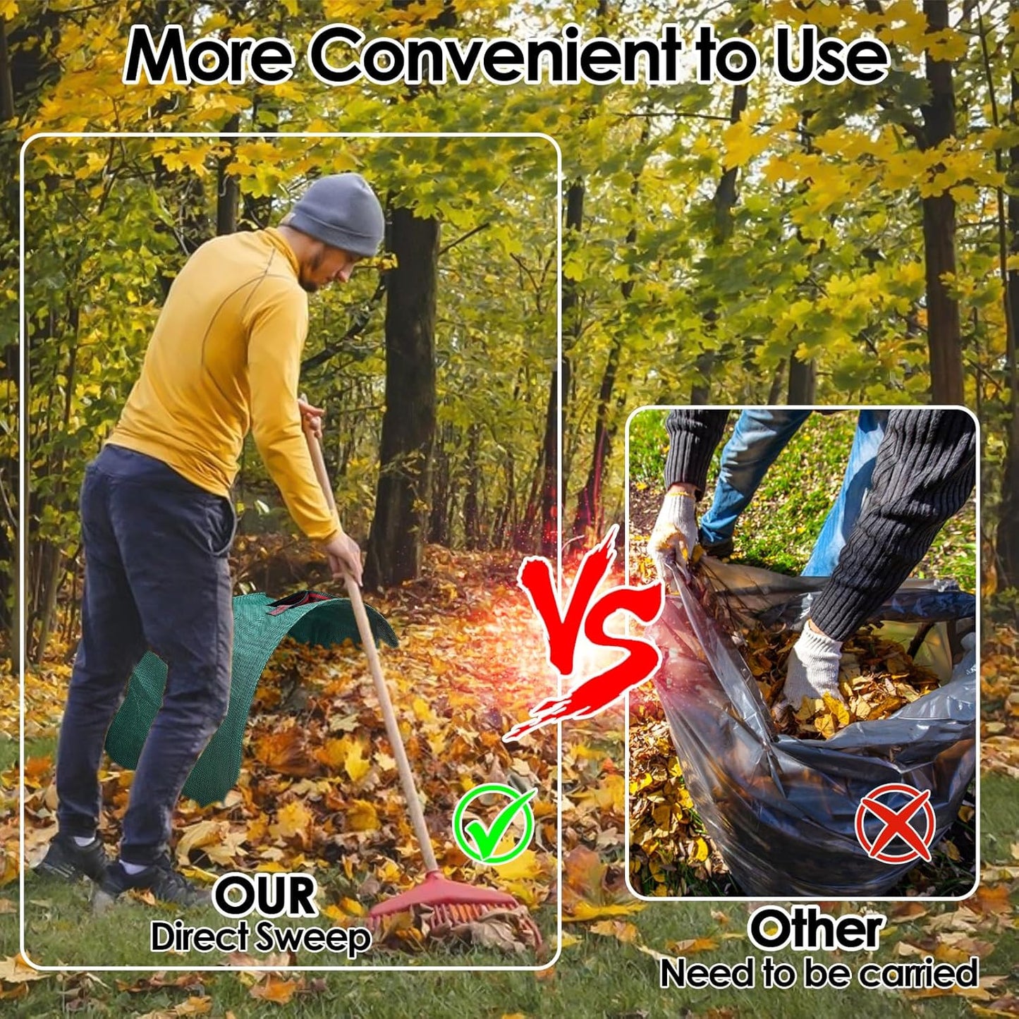 53 Gallon Garden Bags for Debris,2-Pack Yard Waste Bags,Large Dustpan-Type Lawn bags with Gardening Gloves,Leaf Bags for Yard Debris,Grass Clippings,Collapsible Trash Can for Parties,Laundry,Camping