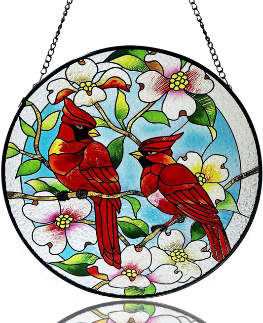 Cardinal Suncatcher Stained Glass, Cardinal Gifts for Women, Stained Glass Window Hanging，6.3 inch