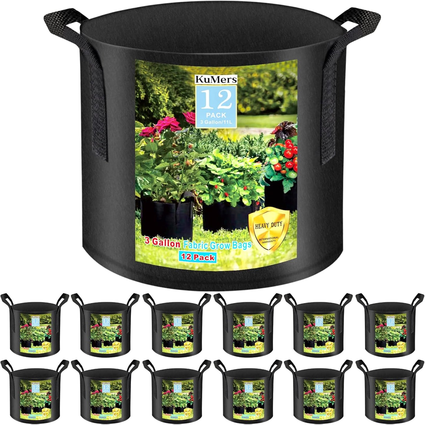 12 Pack Grow Bags 3 Gallon, 300G Heavy Duty Thickened Non-Woven Plant Bag Plant Fabric Pots with Handles Planting Bags, Pot for Plants