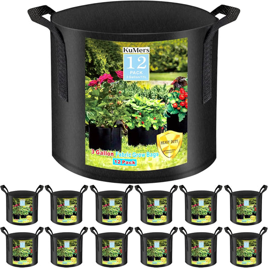 12 Pack Grow Bags 3 Gallon, 300G Heavy Duty Thickened Non-Woven Plant Bag Plant Fabric Pots with Handles Planting Bags, Pot for Plants