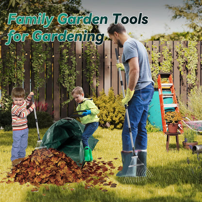 Yard Waste Bags, Leaf Dustpan, Leaves Collector, Yard Dustpan Type Garden Bag for Collecting Leaves, Garden Waste Container, with Adjustable Metal Leaf Rake Long Handle and Gloves