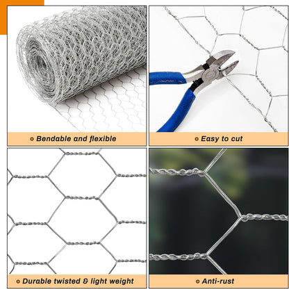 Sliver Chicken Wire 48 inch(H) x 100 ft(L), Anti-Rust Hexagonal Galvanized Metal Garden Netting for Floral Arrangements, Powder Coated Chicken Wire Coop for Crafts Plant Protector Pet Rabbits Fencing