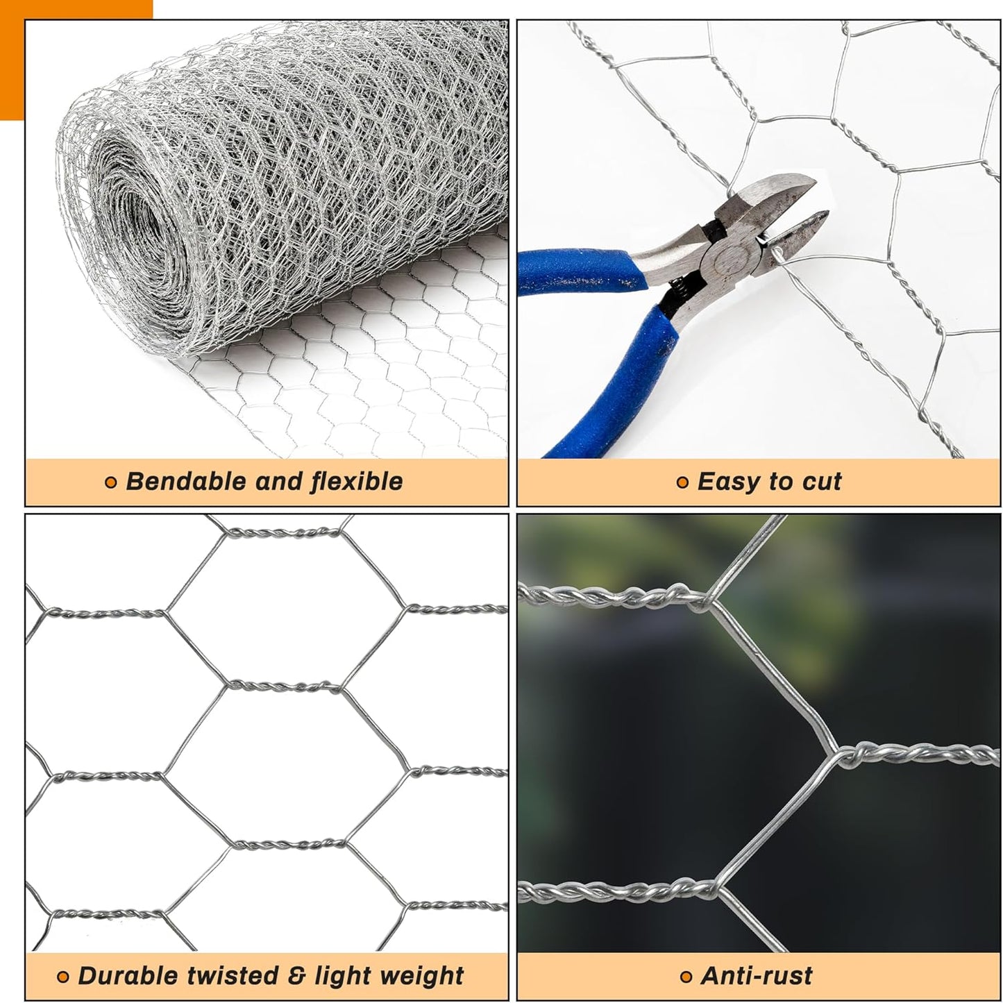 Sliver Chicken Wire 12 inch(H) x 100 ft(L), Anti-Rust Hexagonal Galvanized Metal Garden Netting for Floral Arrangements, Powder Coated Chicken Wire Coop for Crafts Plant Protector Pet Rabbits Fencing