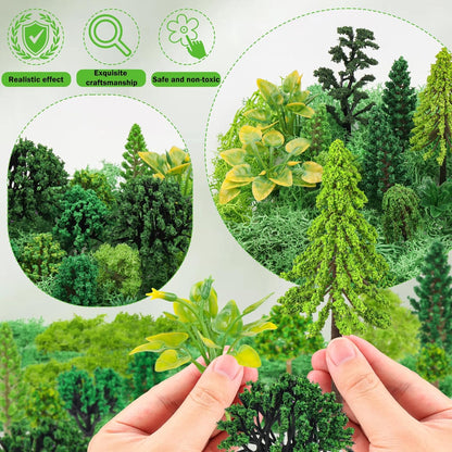36 Pcs Green Mixed Model Trees with 40g Moss, Diorama Trees Grass Mini Fake Miniature Trees Moss for Building Model, Model Train Scenery, Natural Green Landscape, Railroad Scenery