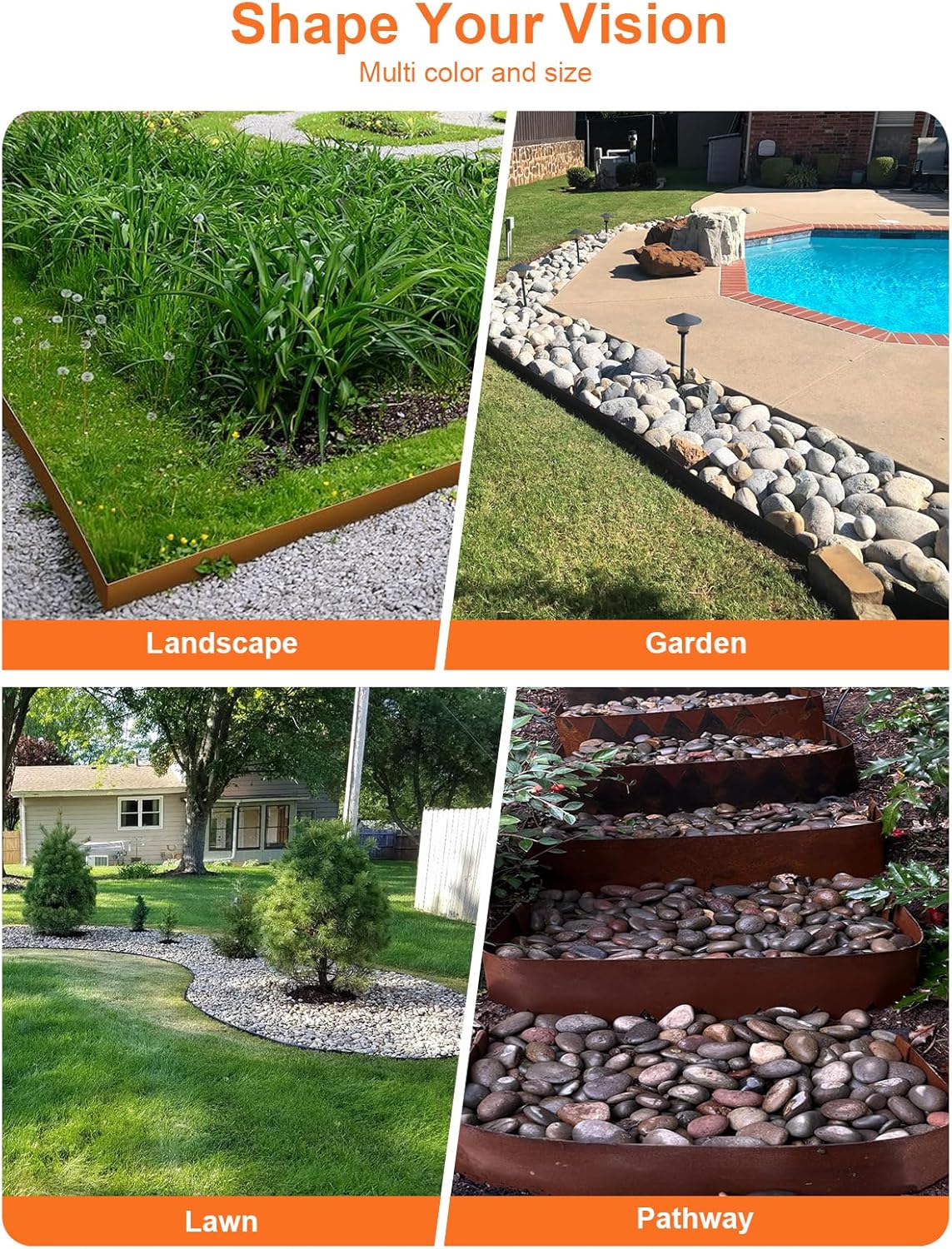 Vinci Landscape Edging Border, 40" L x 6" H 3Pack 10FT Total Black Galvanized Steel Garden Edging,Easy Installation,Sturdy Elegant Metal Lawn Broder for Flower Beds, Pathways, Paver Edges and Yard