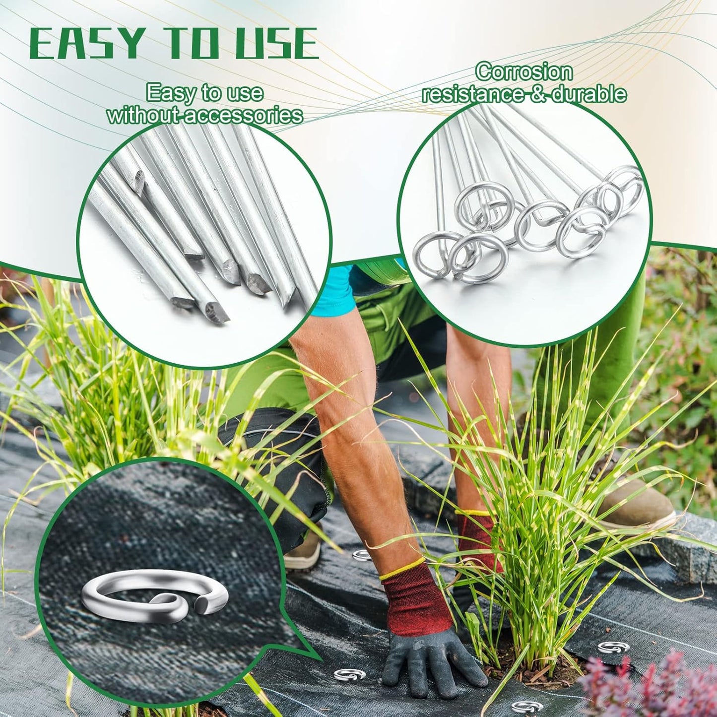 Therwen 100 Pcs Circle Top Landscape Pins Bulk Garden Landscape Staples Galvanized Heavy Duty Stakes Landscape Pins for Landscaping and Securing Lawn Fabric Weed Barrier(4 Inch)