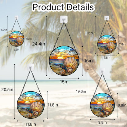 Stained Glass Window Hanging - Colorful Beach Shells Conch Sun Catcher for Door Home Decor Ocean Suncatcher Christmas Mother's Day Birthday Sea Lover Gifts for Women Men Mom Nana 7.8 in