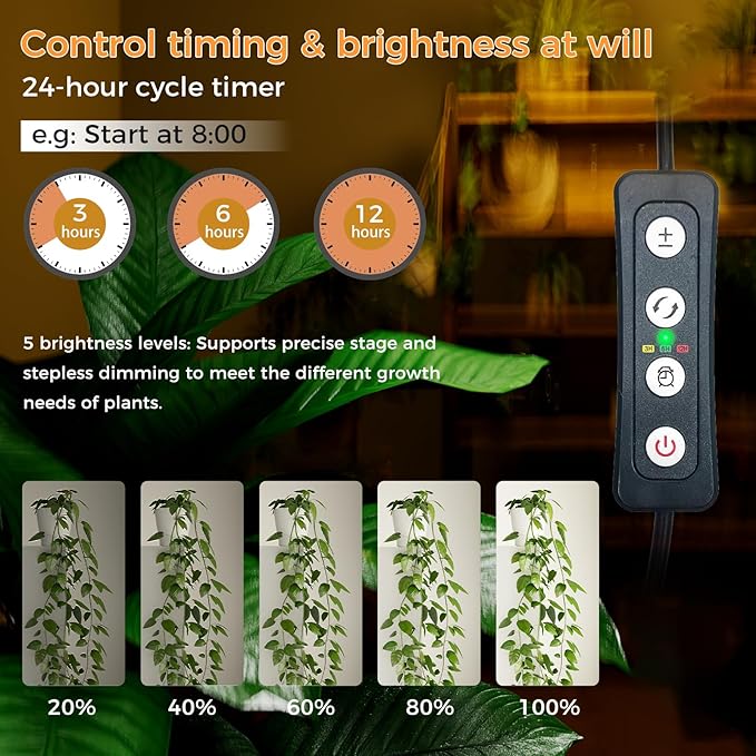 Grow Lights for Indoor Plants, 44W 192 Led Full Spectrum Plant Light, 5.4FT Adjustable Length Standing Grow Light with Timer/Six Leg Base for Greenhouse/Garden