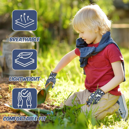 HANDLANDY Kids Genuine Leather Gardening Gloves for ages 3-11, Children Toddler Work Outdoor Playing Gloves for Boys Girls Gift (Large (for age 8-11), Blue)