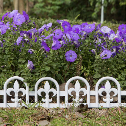 Evelyne White Garden Border Plastic Edging: Wrought Iron Design - 15pcs White Yard Landscaping Fence Liner Lawn Edge Barrier - 20ft Kit of Decorative Lawn Landscape Panels Elements