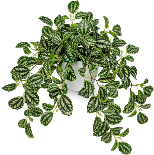 Briful Fake Plants Indoor Artificial Potted Silk Plants Faux Watermelon Peperomia Trailing Vine