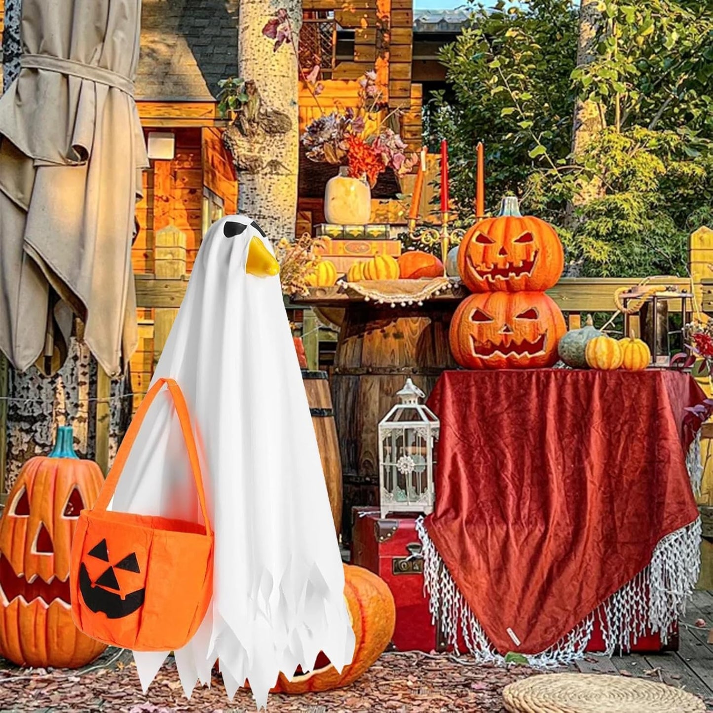 Porch Goose Outfits for 23" Plastic Porch Goose Halloween Pumpkin Outfit Goose Clothes for Cement Goose for Indoor Outdoor Garden Yard Lawn Patio Art Decor(YL)
