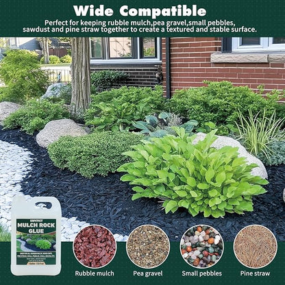 Mulch and Rock Glue for Landscaping 1 Gallon Stone Glue Landscape Rock Binder for Outdoor Garden, Non-Toxic Mulch Pea Gravel Stabilizer for Gravel, Stones and Bark