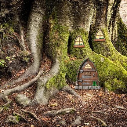Resin Fairy Door and Window for Trees,Glow in The Dark,Miniature Fairy Garden Accessories,Garden Outdoor Decor for Trees,Gnomes House，Elf House