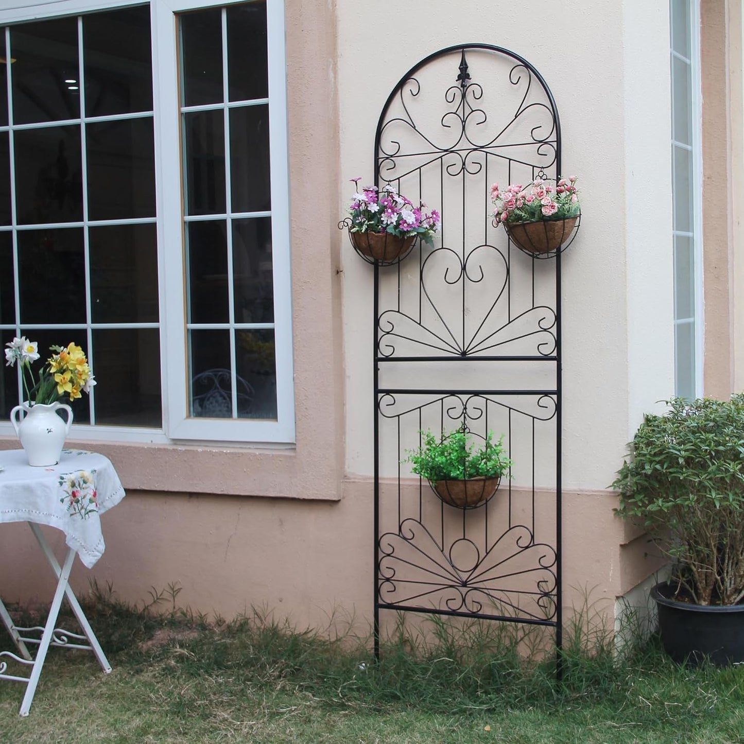 SCENDOR Trellis for Climbing Plants 82.7" H x 26.7" W Tall Garden Trellis Wrought Iron Heavy Scroll Metal Decoration Lawn Patio for Rose Clematis Ivy Weather Resistant 1 Pack