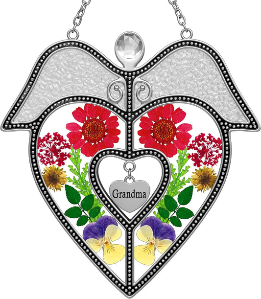 KY&BOSAM Angel Heart Suncatcher Grandma Gifts Stained Glass for Windows Hangings Wind Chime