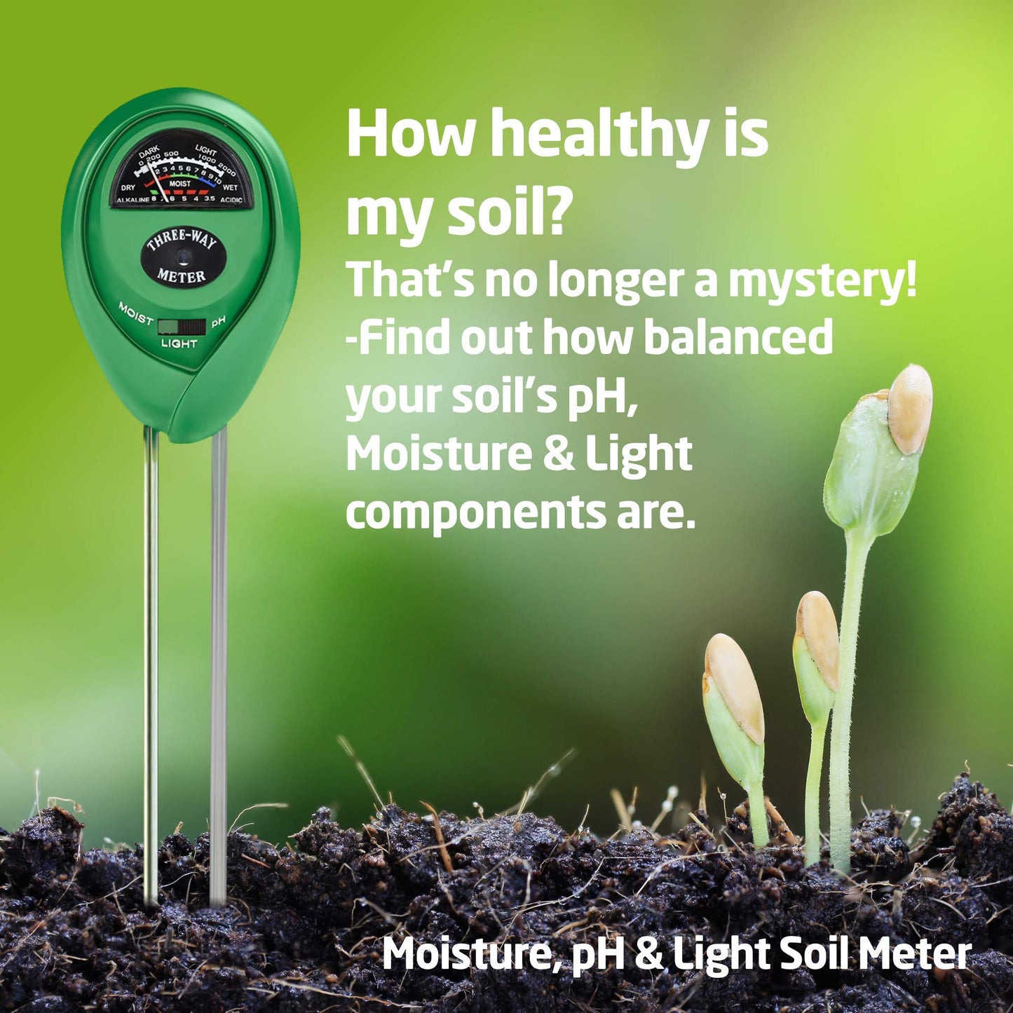 Soil Moisture Meter, Accurate No Battery Need Soil PH/Light Meter for Plant