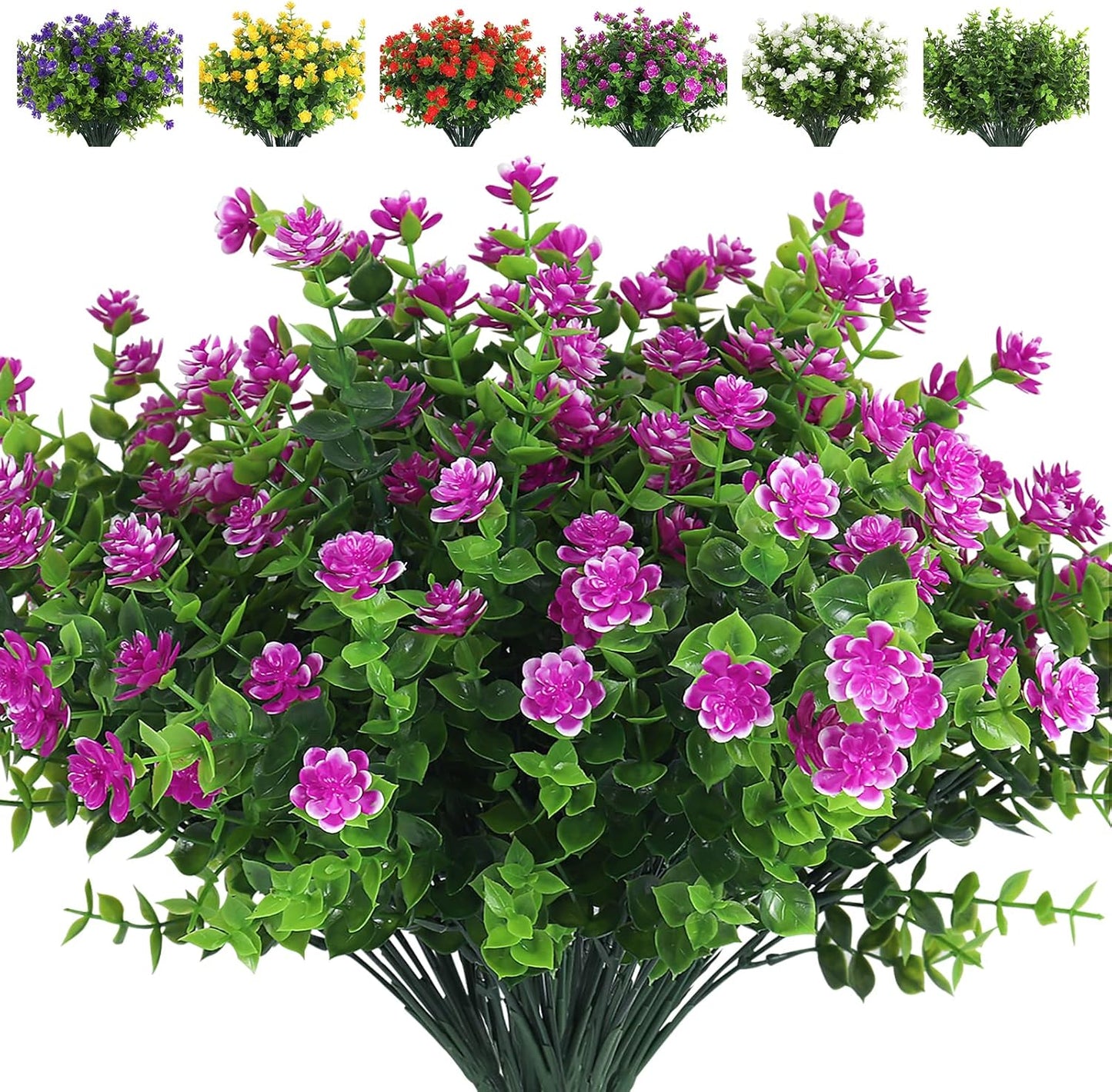 RECUTMS 8 Bundles Artificial Flowers Outdoor UV Resistant Plants Fake Greenery Foliage Shrubs for Indoor Outside Hanging Plants No Fade Faux Plastic Plants Garden Porch Window Box Décor (Fuchsia)