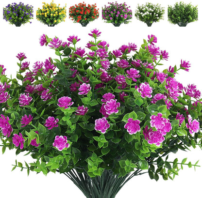 RECUTMS 8 Bundles Artificial Flowers Outdoor UV Resistant Plants Fake Greenery Foliage Shrubs for Indoor Outside Hanging Plants No Fade Faux Plastic Plants Garden Porch Window Box Décor (Fuchsia)