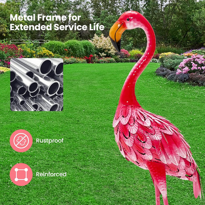 Giantex Flamingo Garden Statues Set of 2, Standing Metal Flamingo Sculptures Bird Ornament Yard Decorations for Lawn Backyard Porch Patio Outdoor Decor, with 4 U-Shaped Stakes (Flamingo)