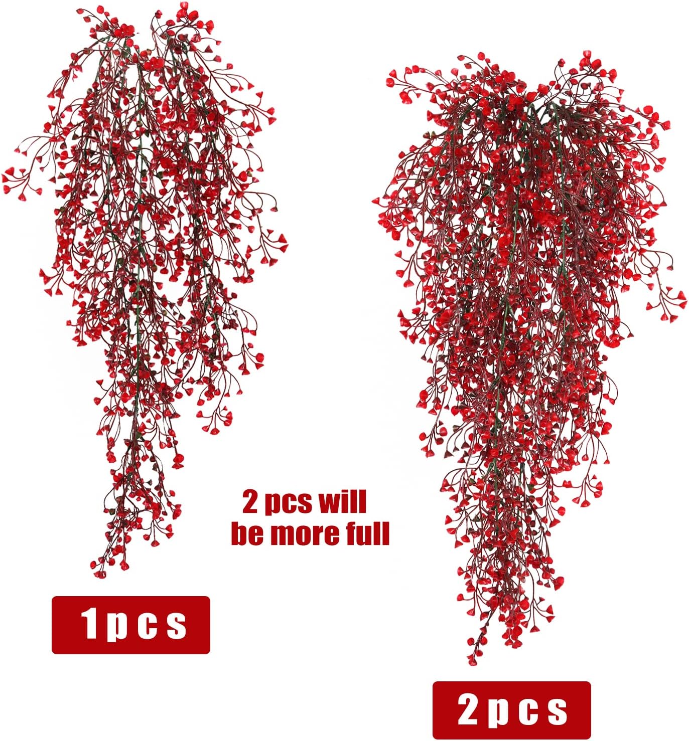 RECUTMS Vine Plant Fake 4 Pcs Ferns Artificial Plants Large Faux Hanging Plant Artificial Hanging Plants Wall Plants Fake Ivy Room Decor Home Garden Wedding Party Indoor Outdoor Decorations(Red 4P)