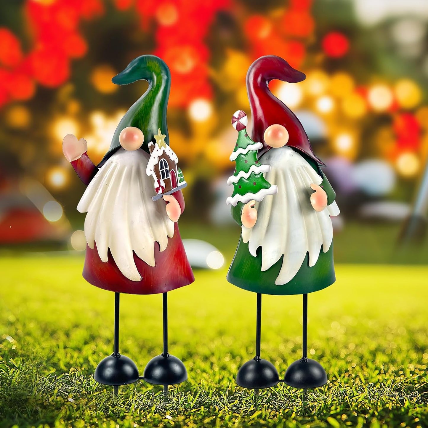 HONGLAND Outdoor Christmas Decorations, 2 PCS Metal Gnome Yard Art Christmas Gnomes 18 Inch Gnome Xmas Decorations for Outside Holiday Lawn Patio Yard Garden Decor
