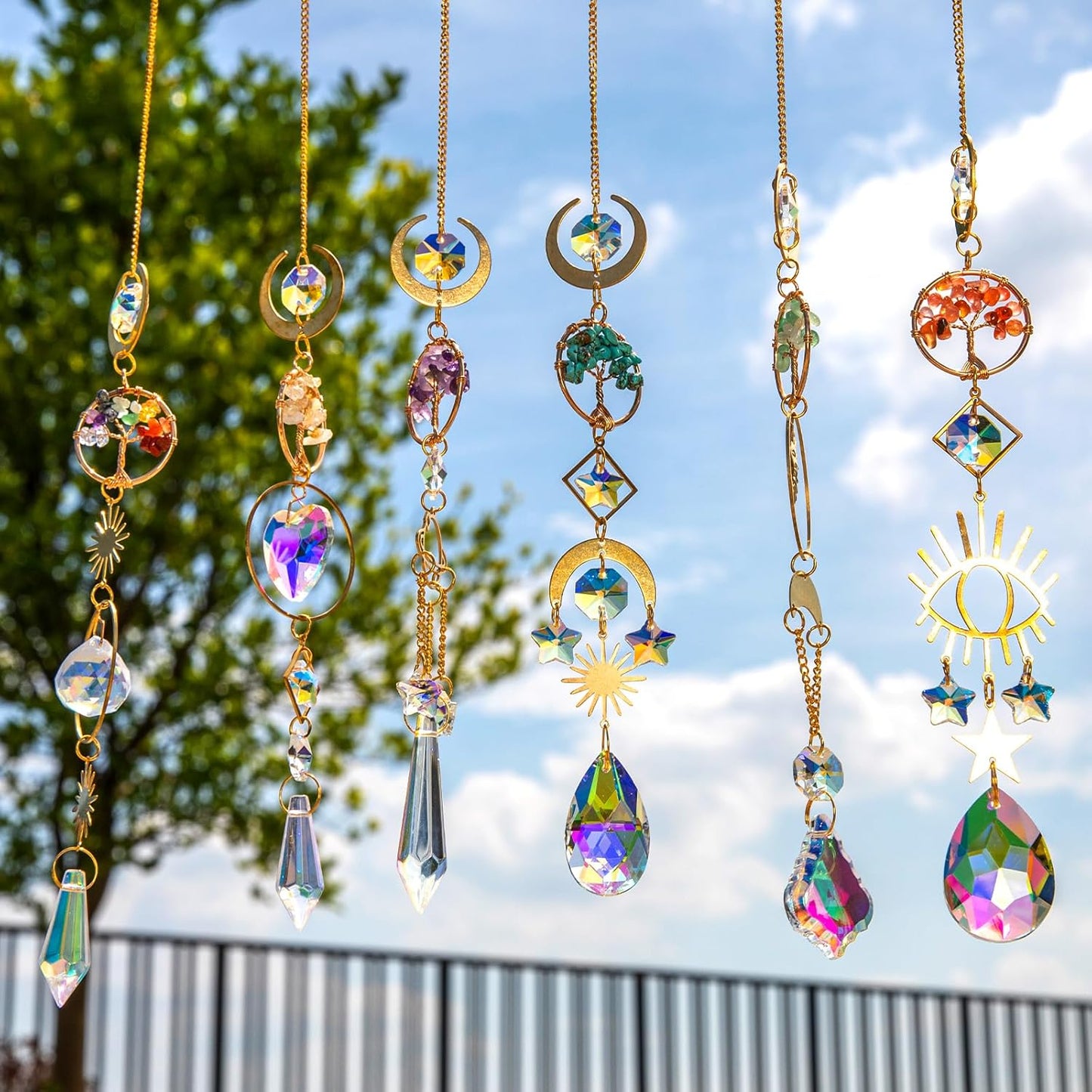 6 PCS Crystal Suncatchers for Window Hanging, Sun Catchers Indoor Window Garden Hanging with Crystals Prism Light Catcher,Tree of Life Crystal Suncatcher for Indoor Outdoor Home Garden Party Decor
