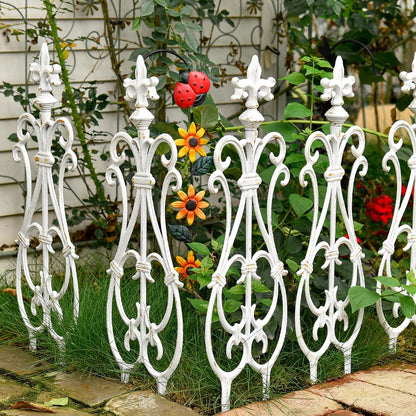 Sungmor Decorative Cast Iron Flower Bed Fence, 28" Tall Vintage Garden Edging Border, 4 Pack Heavy Duty Landscape Picket Fence Panels, Outdoor Plant Support Garden Stake, Victorian Yard Lawn Decor
