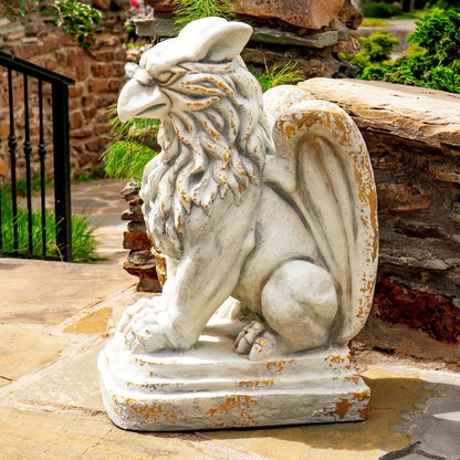 Zaer Ltd. Set of 2 Garden Griffin Statues, Magnesium-Cement Sculptures, 28.3" H Outdoor Entrance Decor (Distressed Gray)