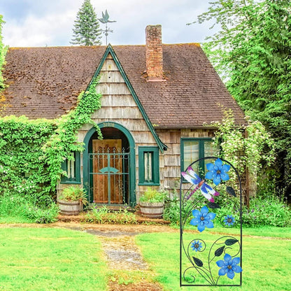 Garden Decor for Outside, YEAHOME 34 Inch Decorative Garden Stakes with Flowers Dragonflies, Metal Spring Yard Decorations for Outdoor Patio Lawn Backyard Blue