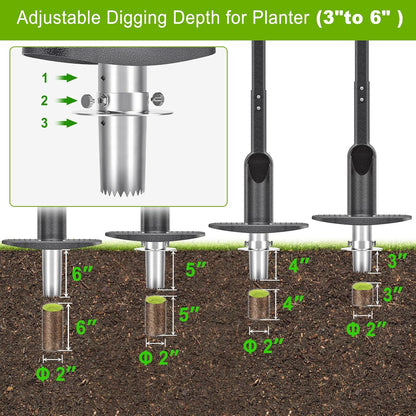 Dolibest Bulb Planter Tool w/Soft Grip, Grass Plugger Tool w/Stainless Steel Sharp Serrations, Depth Adjust Pre-Assembled Sod Plugger w/Centre Auto Dump Design for Lawn Planting Bulbs and Grass Repair