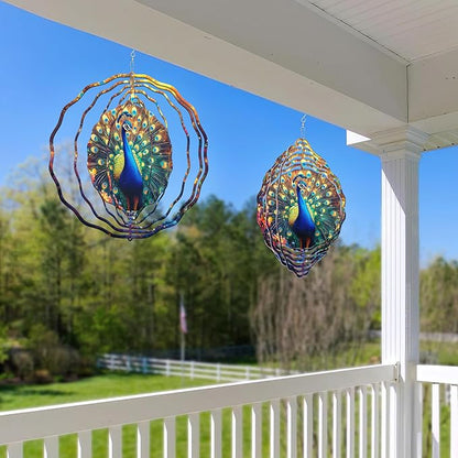 FLAGWIX Christmas Peacock Wind Spinners Outdoor - 3D Stainless Steel Metal Wind Spinners 12 in - Gardening Gifts for Women, Peacock Yard Outdoor Home Garden Decor for Outside