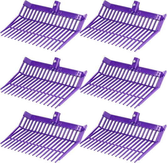 Lasnten 6 Pcs Manure Fork Head Bulk 18 Tines Pitch Fork Replacement Head with Screws and Nuts Durable Stable ABS Plastic Pitchfork for Horse Stall Picking up Manure(Purple)