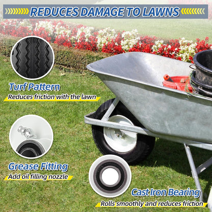 4.10/3.50-6 Flat Free Tire and Wheel, with 3"-3.5''-4.0''-4.5'' Centered Hub, and 3/4" & 5/8" Bearings, Replacement for Wheelbarrow, Hand Truck/All Purpose Utility Tire on Wheel, (2 Pack)