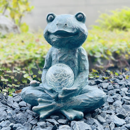 Zen Yoga Frog Garden Statue Ornament, Outdoor Decor, Solar Patio Garden Sculptures & Statues, Gift Ideas for Women