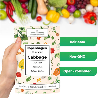 Woods Creek Seeds: Copenhagen Market Cabbage Seeds for Planting - Over 280 Heirloom Non-GMO Green Cabbage Seeds - Beginner-Friendly Vegetable Seed for Home, Indoor or Outdoor Gardeners