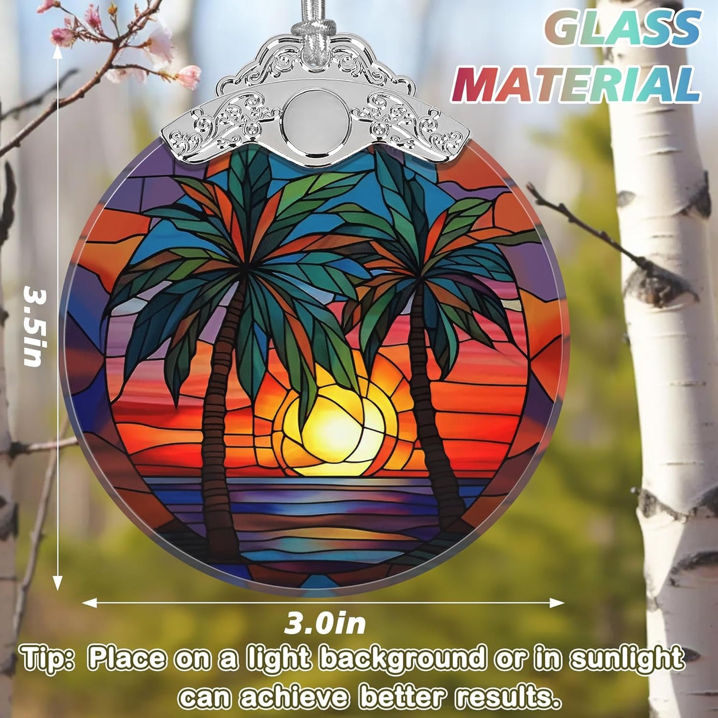 Stained Glass Retro Beach Christmas Ornament - Holiday Home Decor - Tree Decoration - Gift Exchange Present Ideas