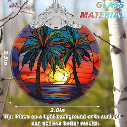 Stained Glass Retro Beach Christmas Ornament - Holiday Home Decor - Tree Decoration - Gift Exchange Present Ideas