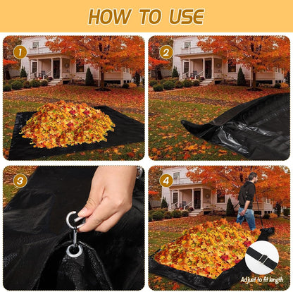 Heavy Duty 8.2 x10 Ft Yard Garden Leaf Tarp with Strap, Reusable Lawn Garden Leaf Waste Tarp for Collecting Leaves Lawn Debris Landscape Trimming
