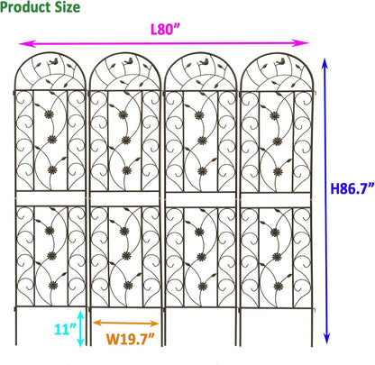 Garden Trellises, 4 Pack Brown Metal Coated Rustproof Trellis for Climbing Plants Outdoor, Roses, Vines, Flowers, and Vegetables-19.7×86.7 inches
