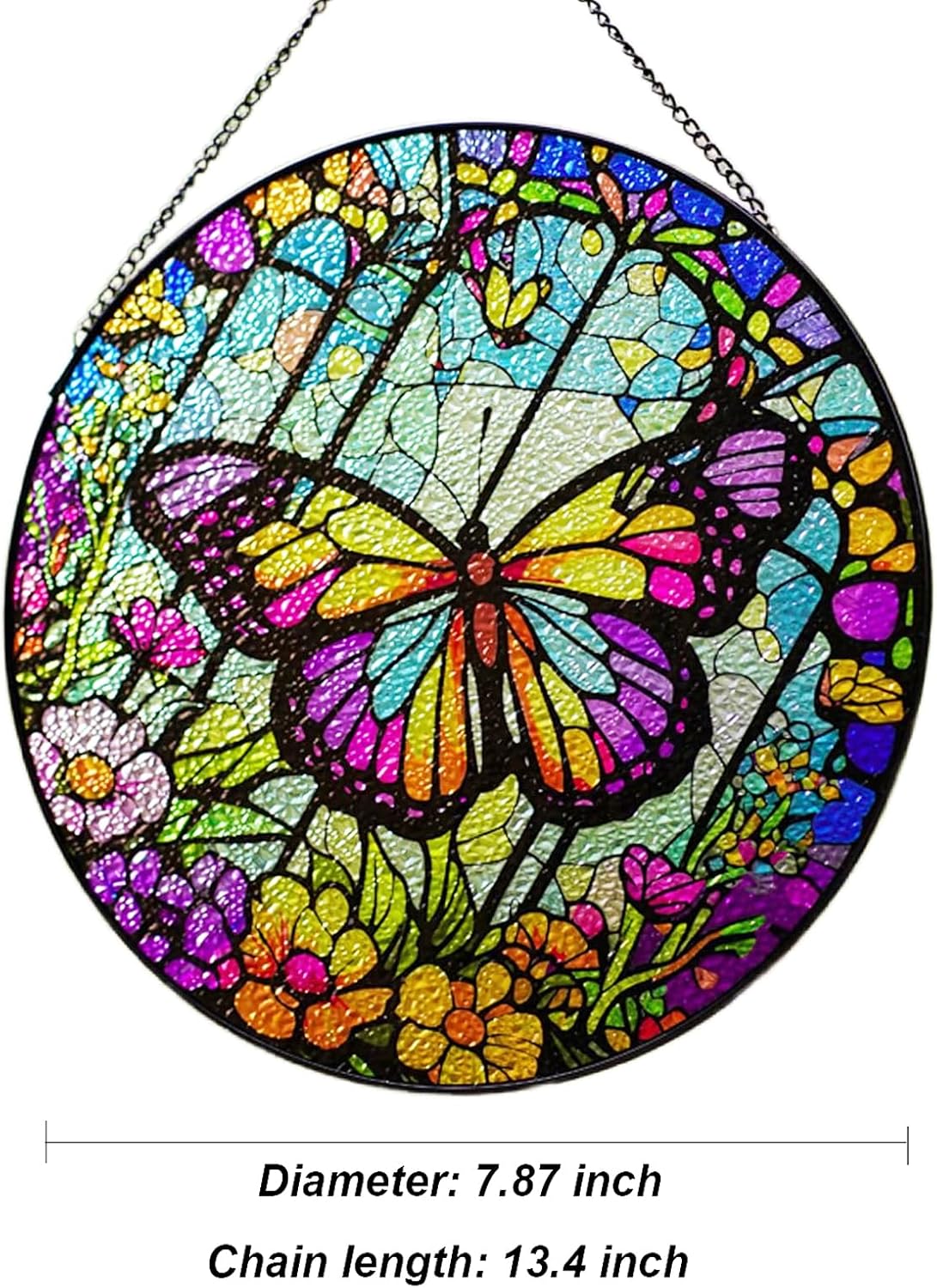 Generic Butterfly Stained Glass Suncatcher Artistic Window Hanging,7.8” Hand-Painted Glass Panel Wall Home Decor,Gift for Women Garden Decor Suncatcher, BL009