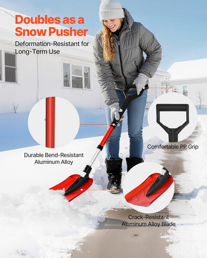 VEVOR Snow Shovel for Driveway, 9 in Foldable Snow Shovel with D-Shaped Handle, 36-40 in Adjustable, Lightweight Aluminum Alloy Snows Removal Tool, Reduce Back Strains for Garden Car Camping