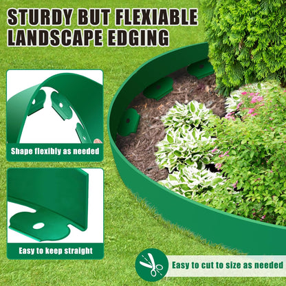 Landscape Edging Border - 4” x 100’ Tall Edging for Landscaping with 60 Stakes, 0.15" Thick No Dig Lawn Edging for Garden Border, Flexible Flower Bed Edging Borders for Yard, Terrace Board