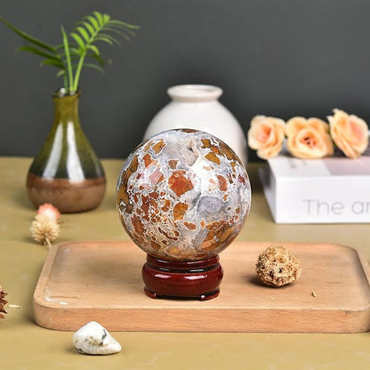 JIC Gem Yellow Agate Crystal Ball Sphere Geode Agate Ball Yellow Healing Crystal Gemstone Ball with Display Stand Home Decor Meditation Grid Energy Balance (70-80mm)