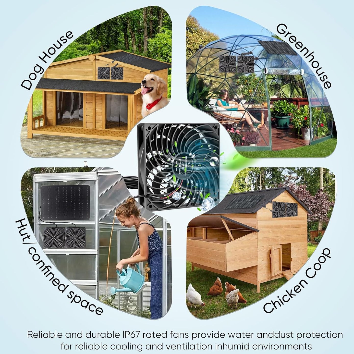 Solar Fan 15W Solar Powered Exhaust Fan Kit, 2 Mini Fans, Portable Ventilation Solar Fan for Chicken Coops, Dog Houses, Greenhouses, Pet Homes, Gardens