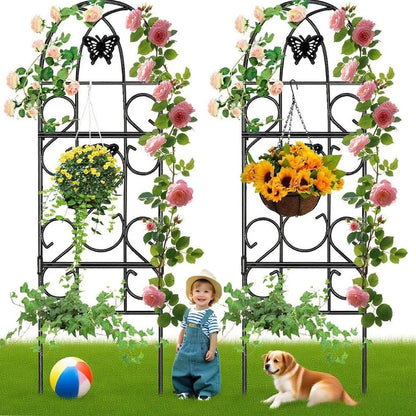 Amagabeli 2 Pack 60" x 18" Rustic Iron Garden Trellis for Climbing Plants Outdoor Trellis with Black Metal Coating Climbing Roses Ivy Vines Flowers Vegetables Cucumbers Trellis