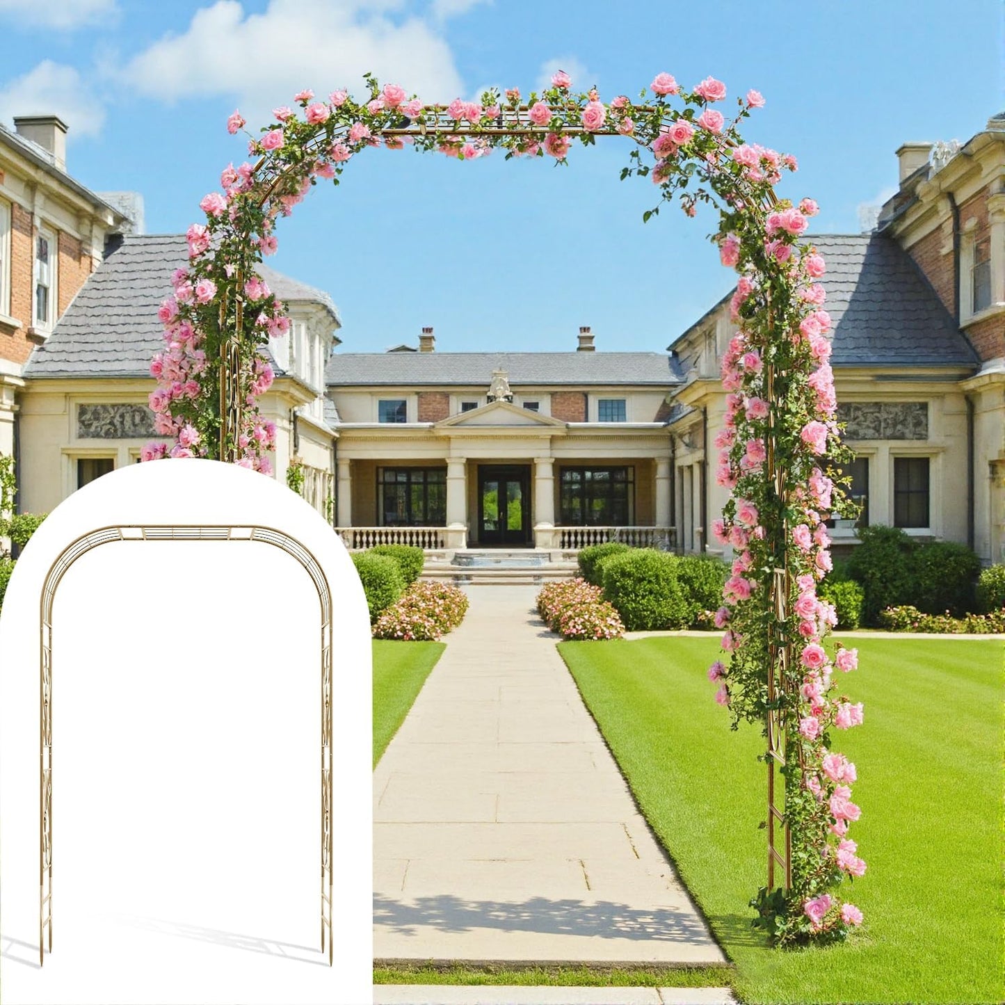 Metal Garden Arbor, 104.3” Tall Wrought Iron Archway for Climbing Plants & Flowers, British-Style Garden Trellis (Copper)